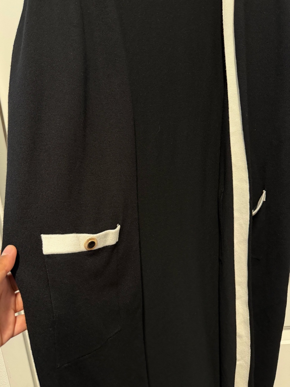 Essentials Milano Long Open Front Cardigan Sweater Black White Size L Modest - Picture 4 of 7